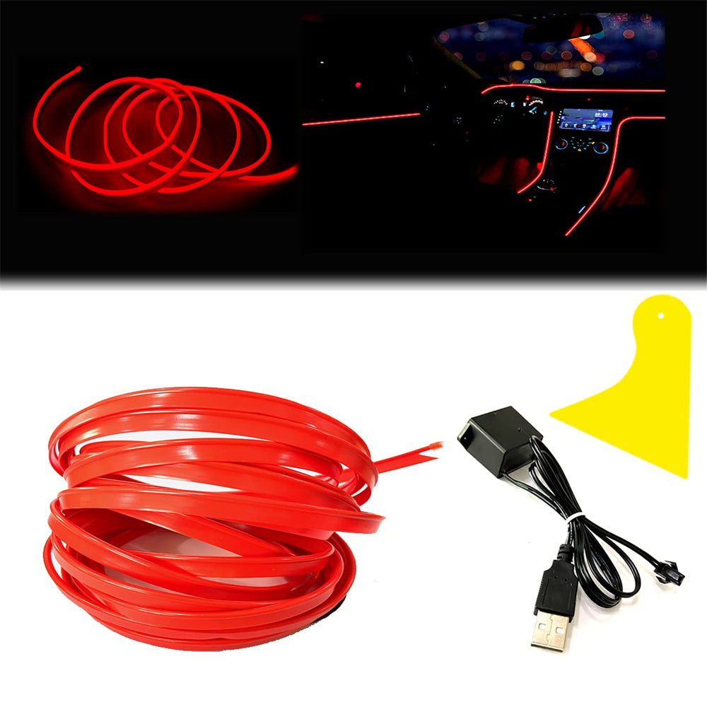 El Wire Interior Car LED Strip Lights, 2M Neon Wire USB 5V with Fuse Protection