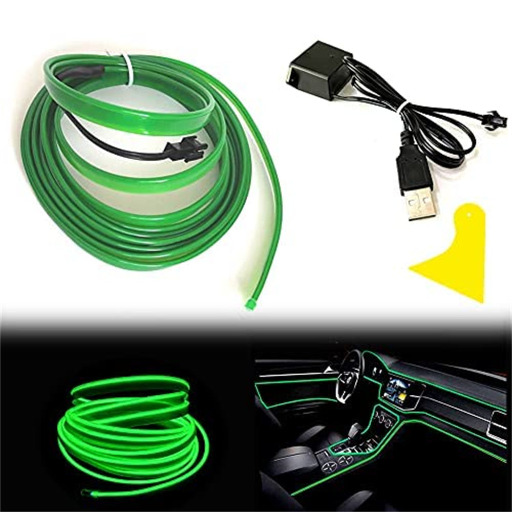 El Wire Interior Car LED Strip Lights, 2M Neon Wire USB 5V with Fuse Protection