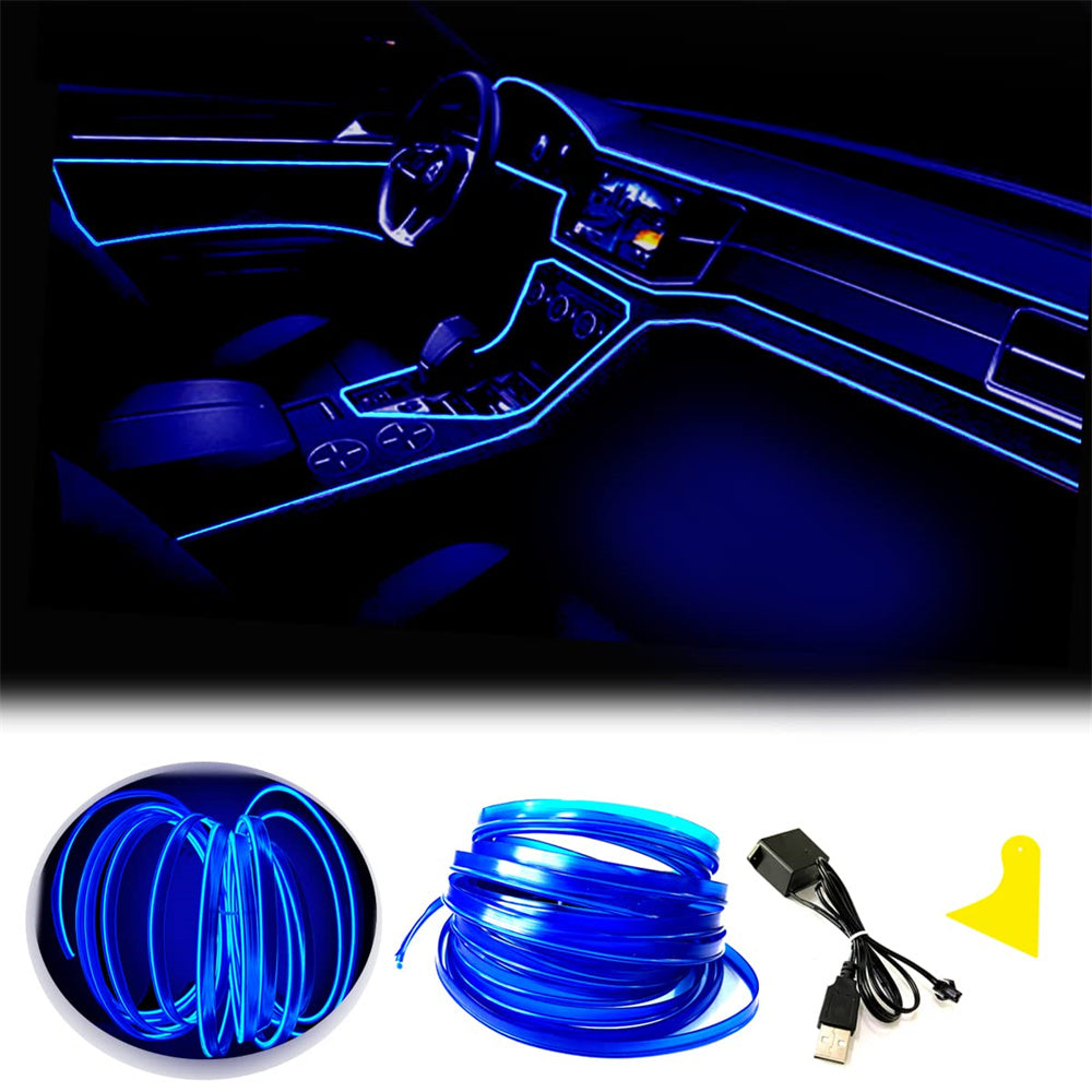 El Wire Interior Car LED Strip Lights, 2M Neon Wire USB 5V with Fuse Protection