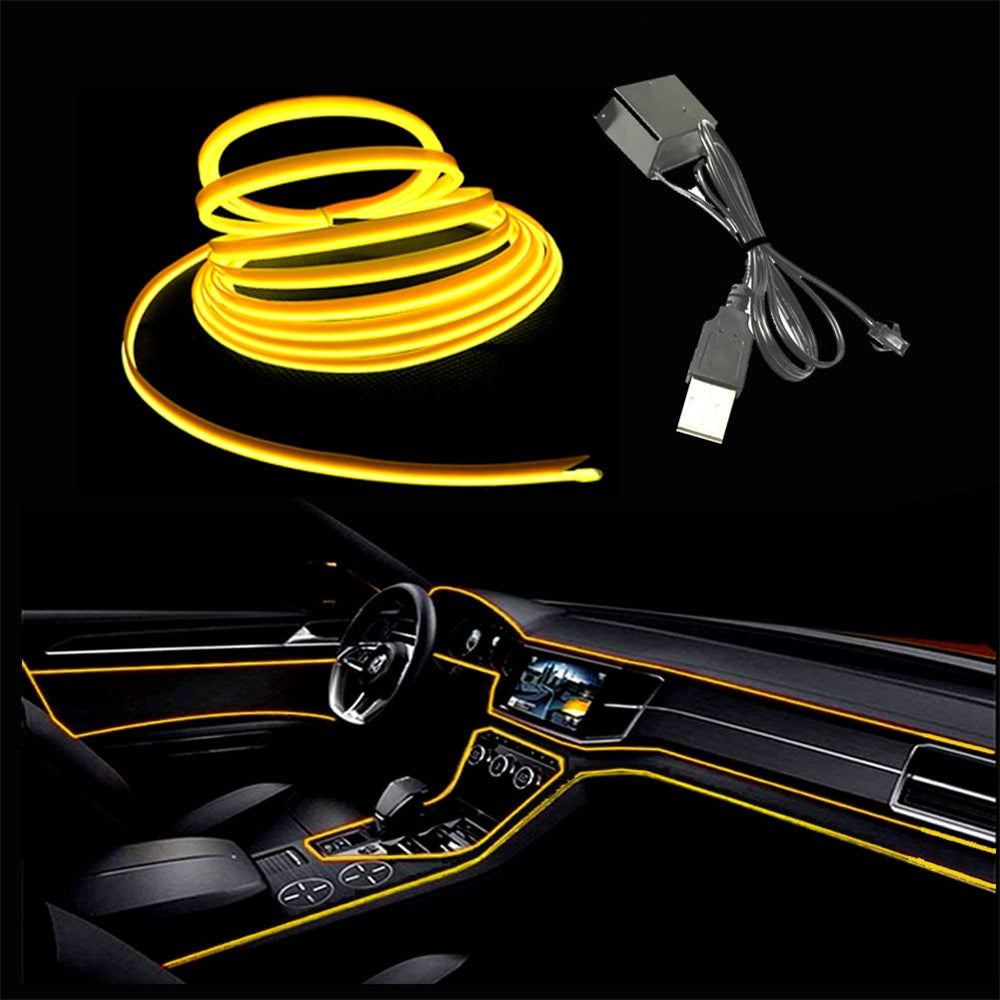 El Wire Interior Car LED Strip Lights, 2M Neon Wire USB 5V with Fuse Protection