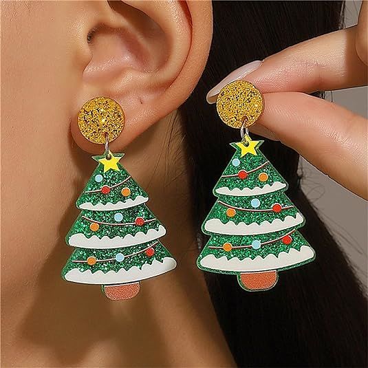 Christmas Santa Dangle Earrings, Funny Gingerbread Man Elf Pendan Earrings