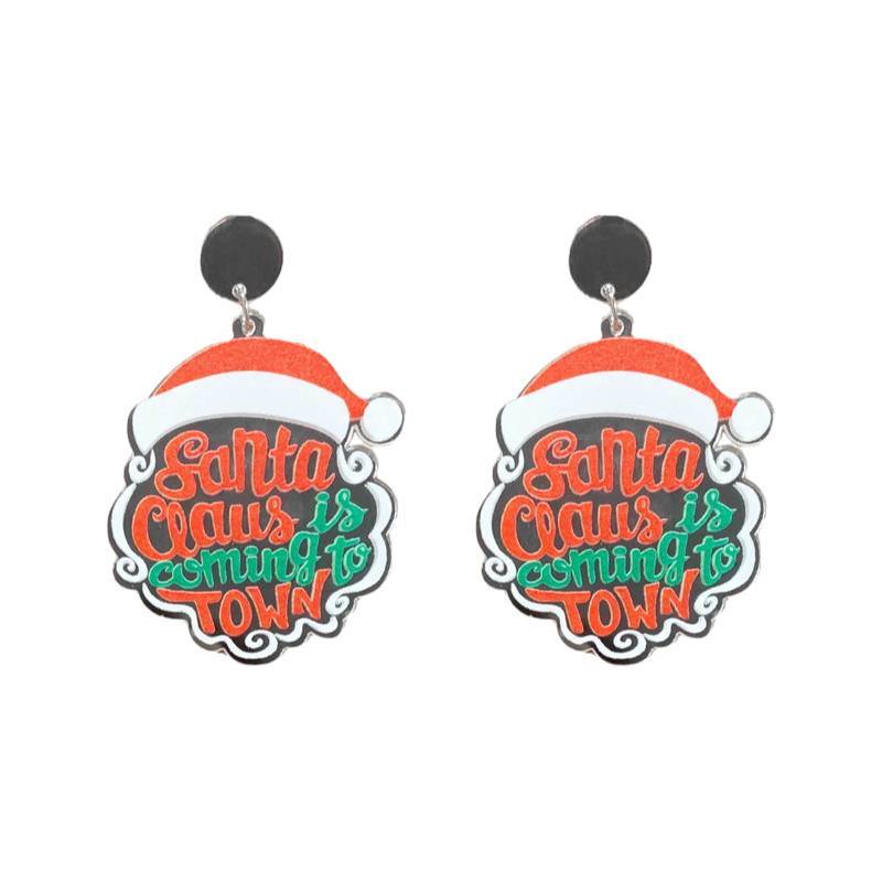 Christmas Santa Dangle Earrings, Funny Gingerbread Man Elf Pendan Earrings