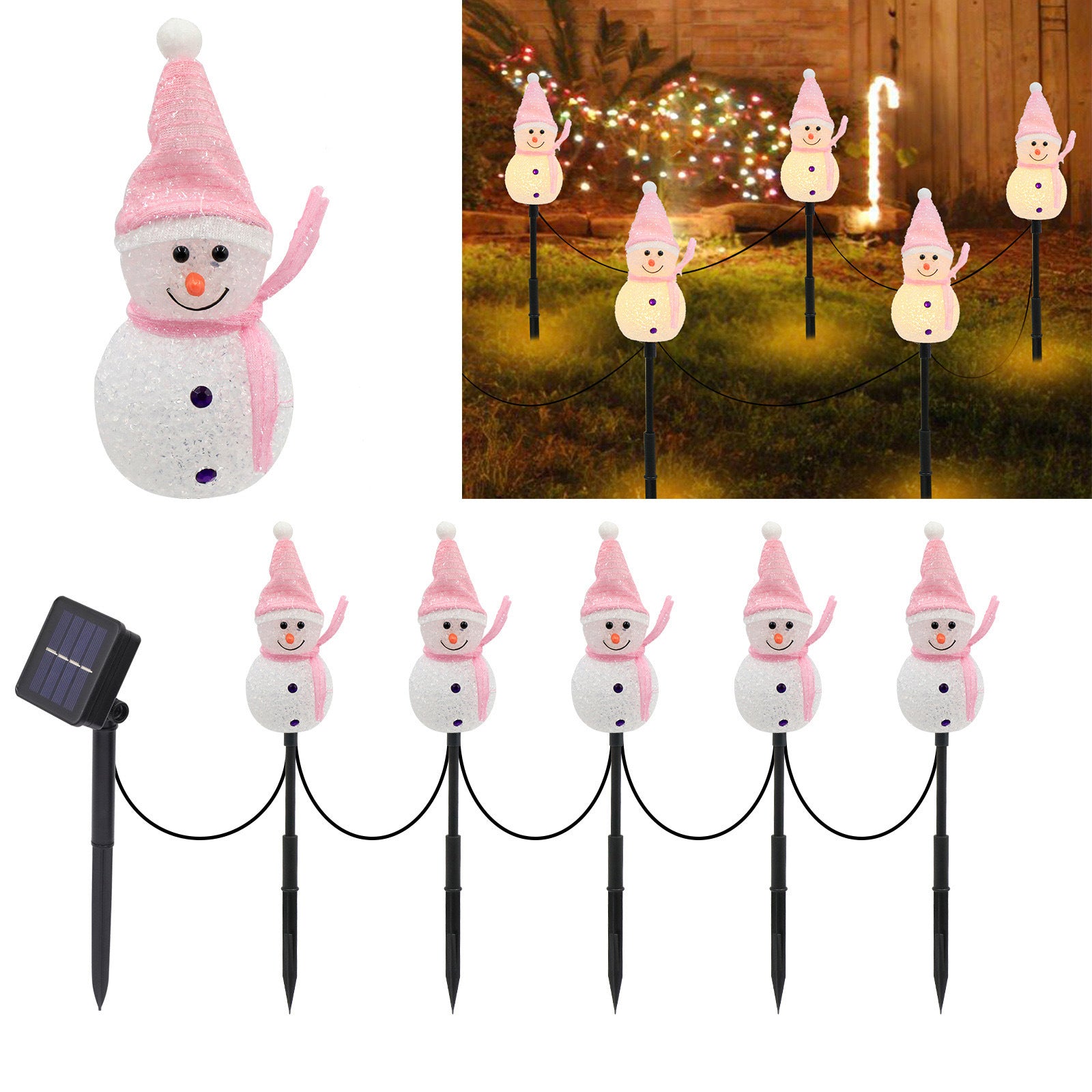 Christmas Pathway Lights Outdoor, 5PCS Snowman Solar Christmas Decorations Light