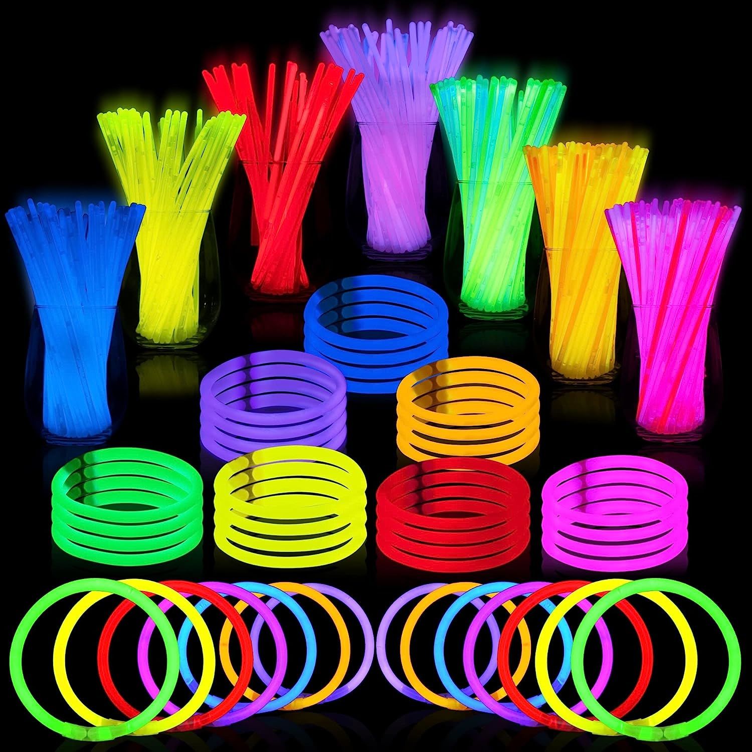 100 Pcs Glow Sticks Bulk 8" Bracelets Necklaces, Christmas, Football Party