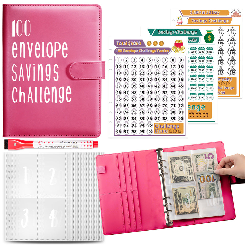 100 Envelopes Money Saving Challenge Binder, A5 Budget Binder with Cash Envelopes