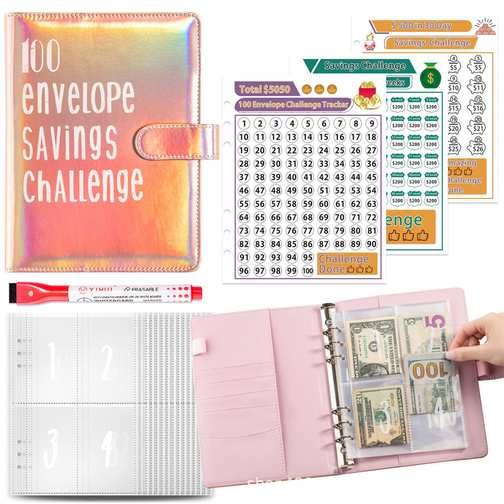 100 Envelopes Money Saving Challenge Binder, A5 Budget Binder with Cash Envelopes