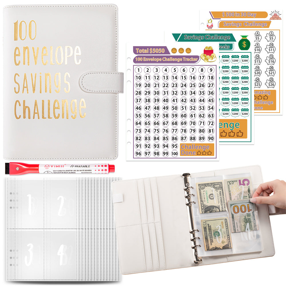 100 Envelopes Money Saving Challenge Binder, A5 Budget Binder with Cash Envelopes