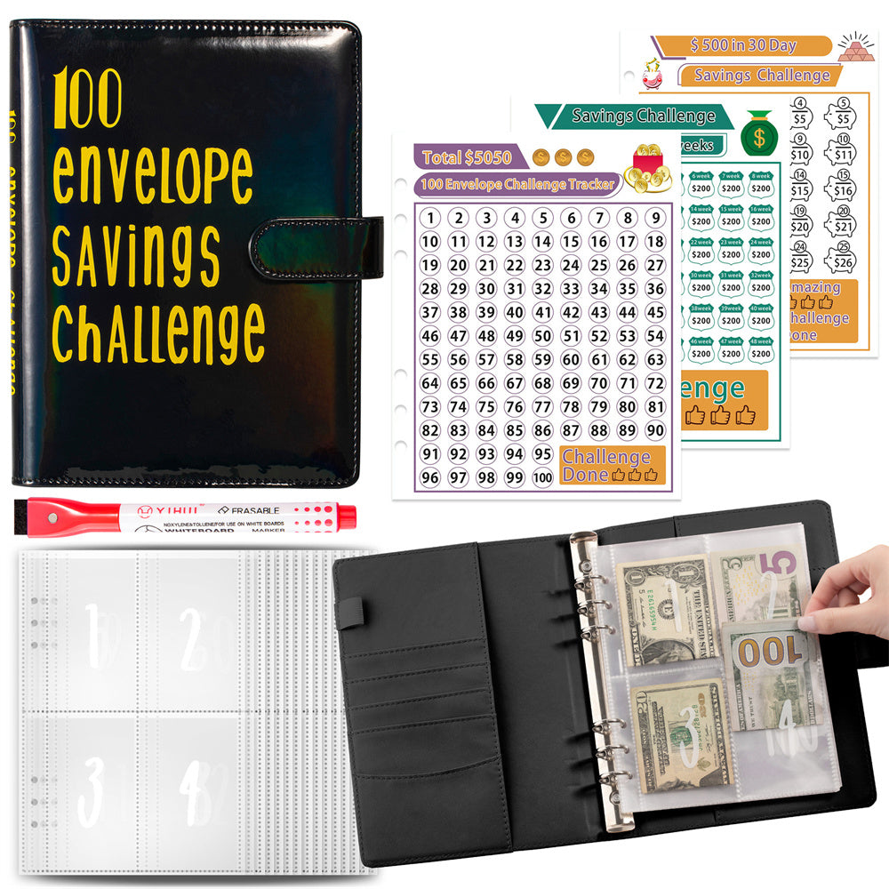 100 Envelopes Money Saving Challenge Binder, A5 Budget Binder with Cash Envelopes