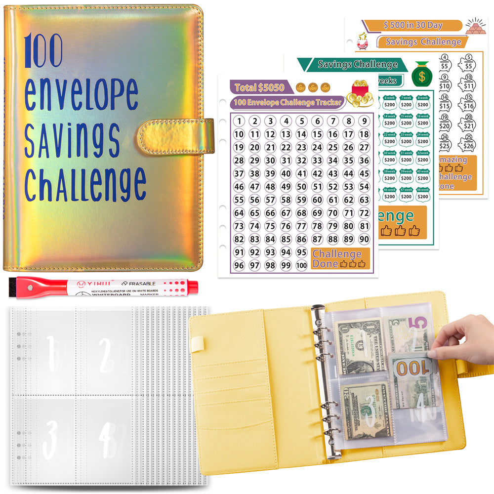 100 Envelopes Money Saving Challenge Binder, A5 Budget Binder with Cash Envelopes