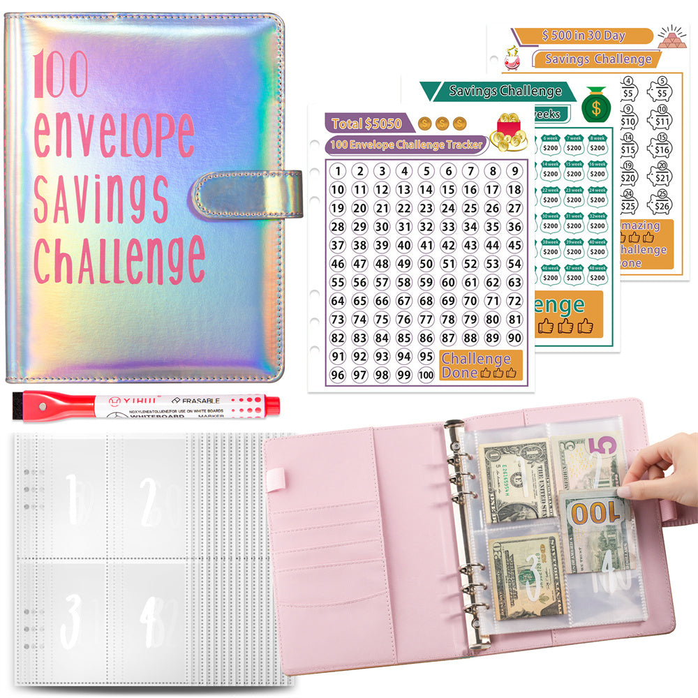 100 Envelopes Money Saving Challenge Binder, A5 Budget Binder with Cash Envelopes