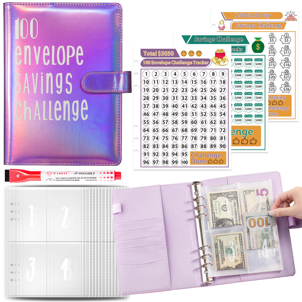 100 Envelopes Money Saving Challenge Binder, A5 Budget Binder with Cash Envelopes