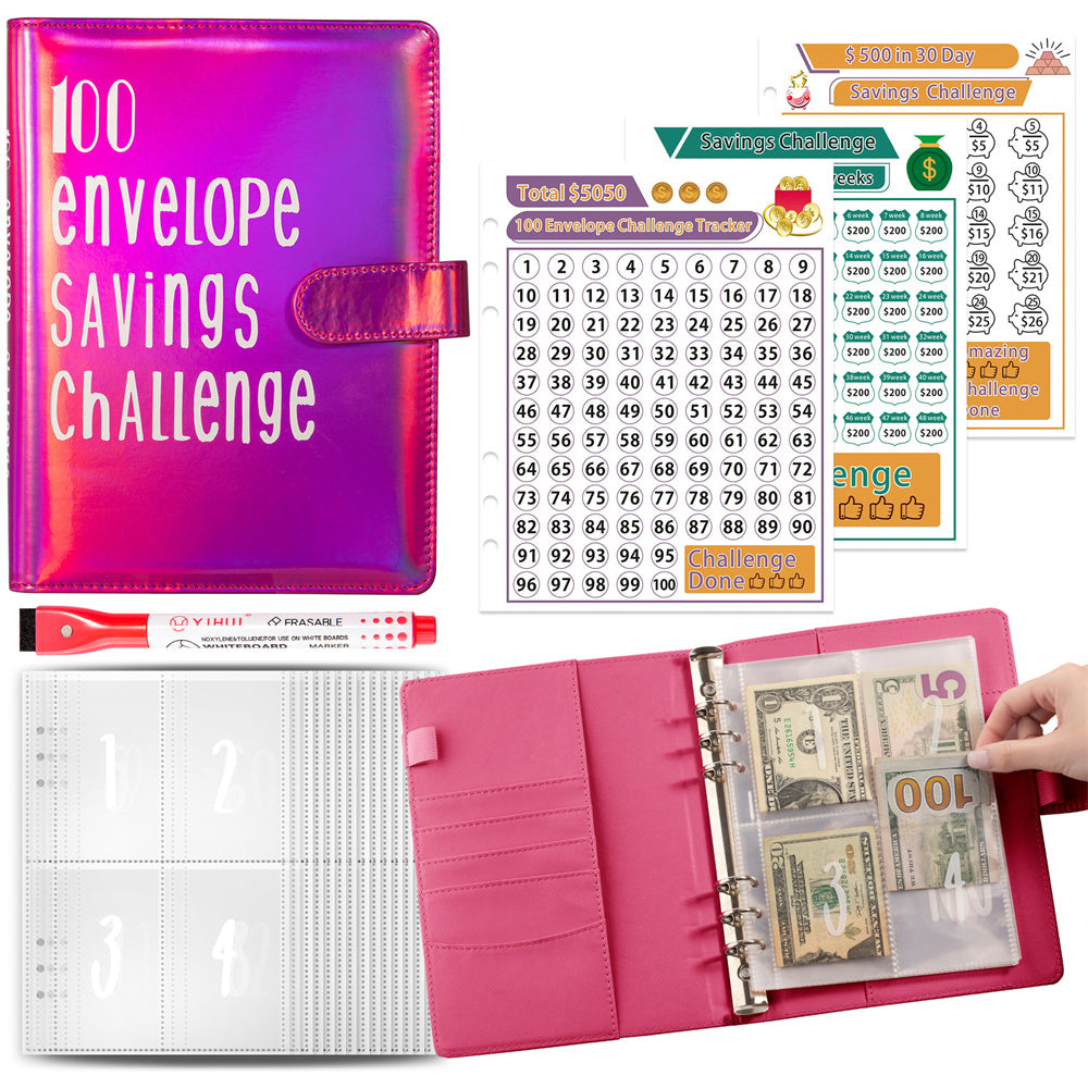 100 Envelopes Money Saving Challenge Binder, A5 Budget Binder with Cash Envelopes