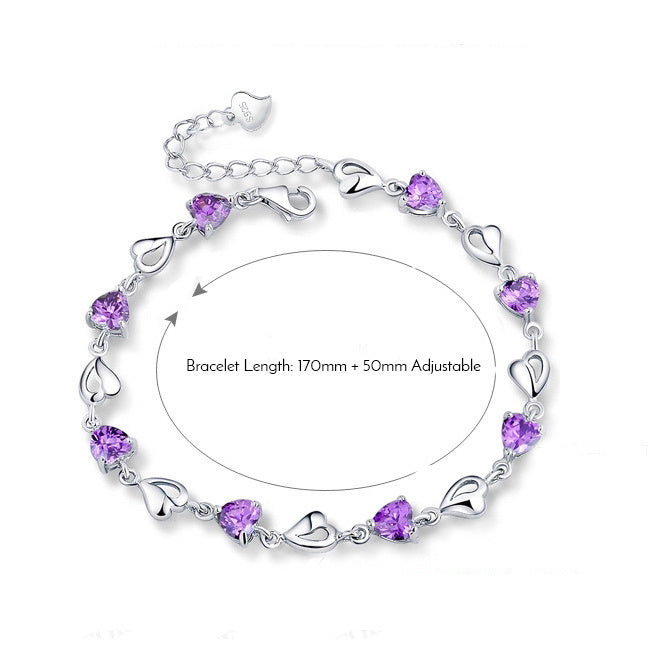 My Heart Sweet Blue/Purple CZ Solid 925 Sterling Silver Bracelet