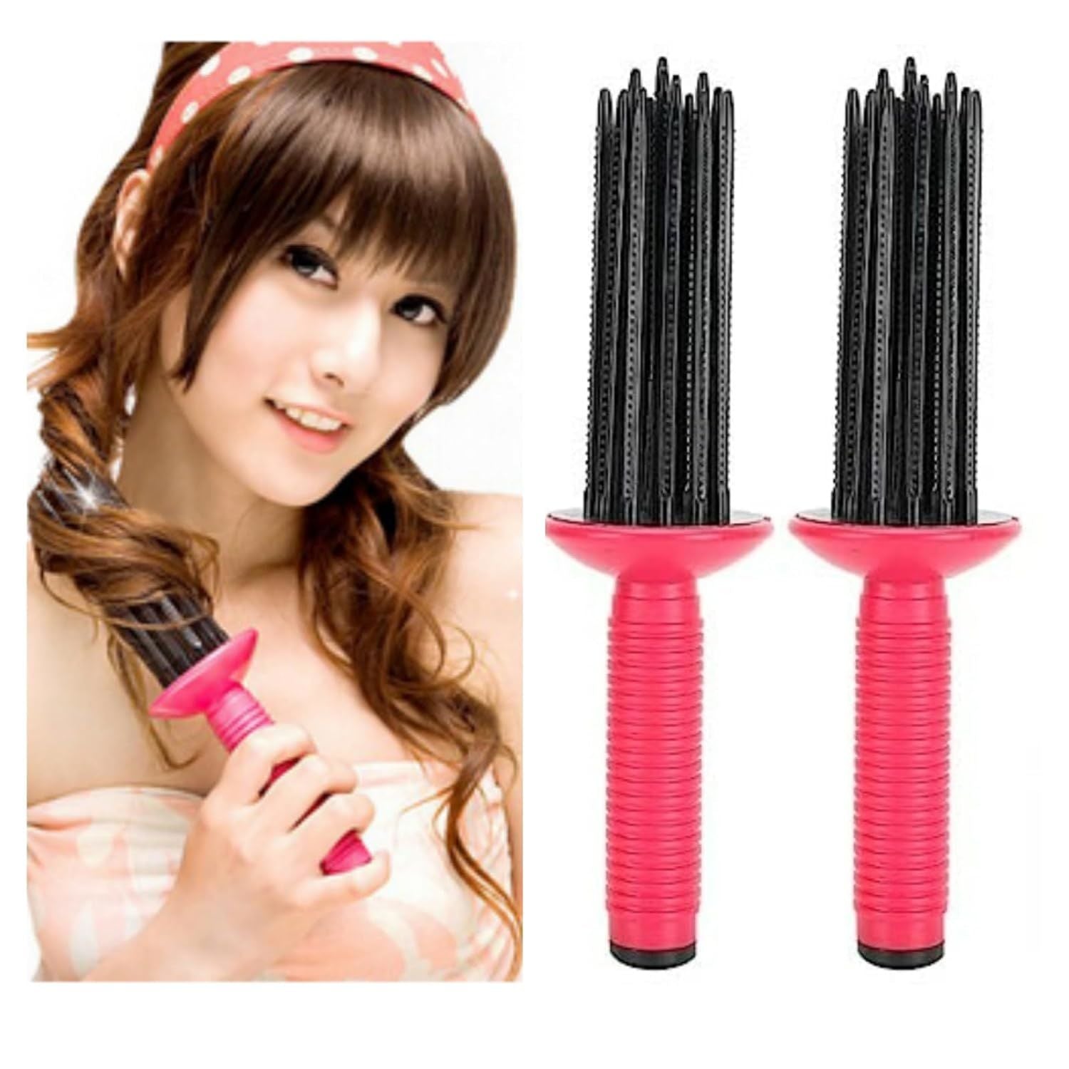 17 Teeth Round Comb Hair Brush Styler for Curly Hair, Portable Anti Slip Curling Wand