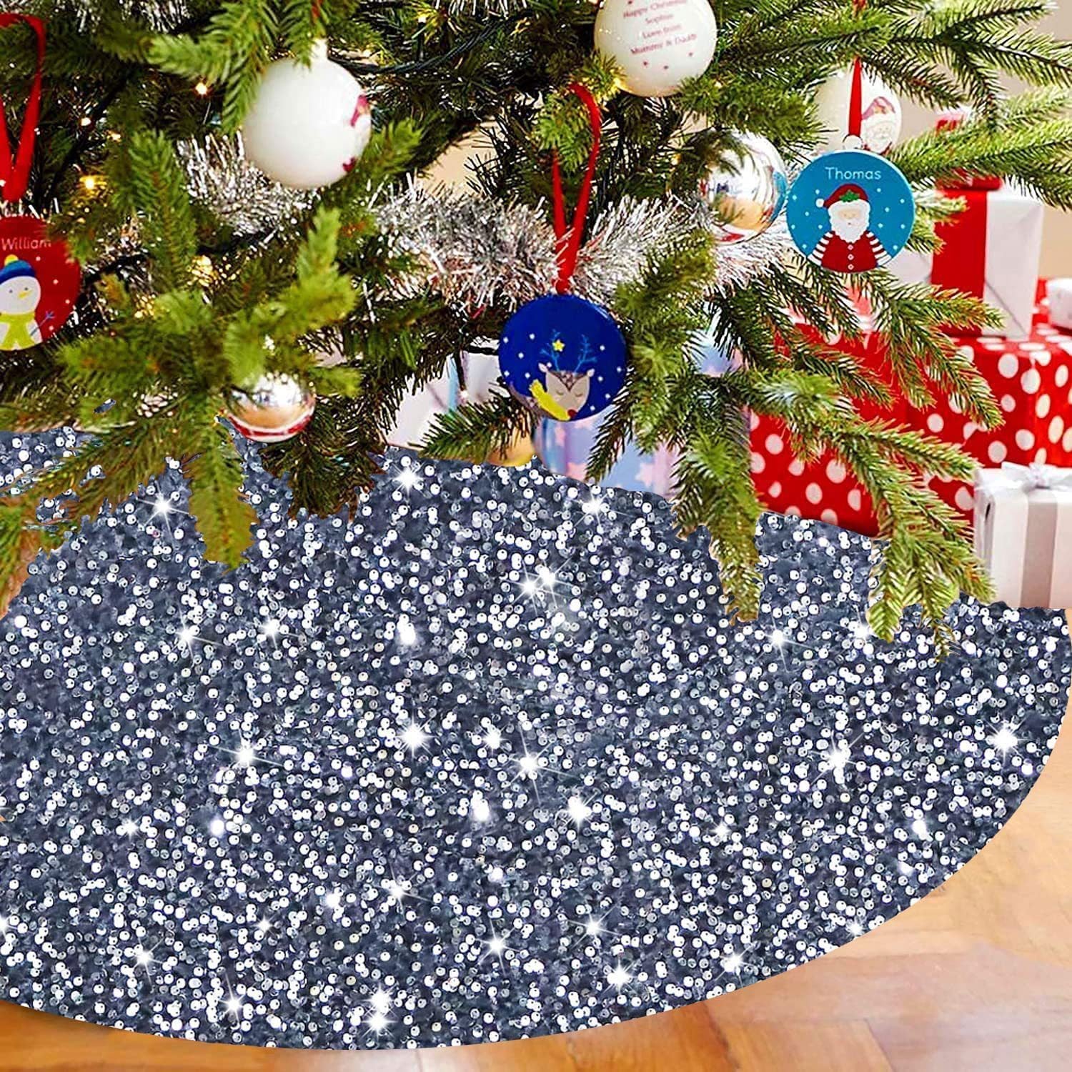 Christmas Tree Skirt, Sequins Tree Skirts for Xmas Tree Decorations