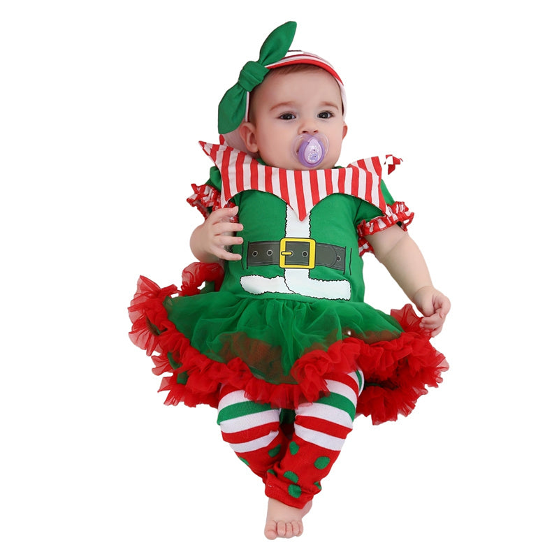 3pcs Baby Girls Christmas Party Dress Up, Cute Short Sleeve Clown Onesie Dress Socks Set