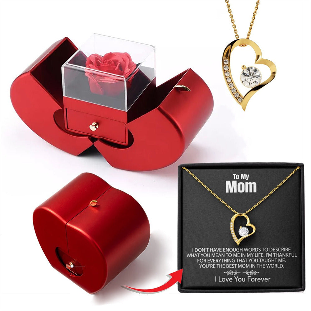 Preserved Red Real Rose Box with Necklace, Christmas Gifts for Women