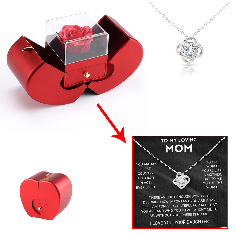 Preserved Red Real Rose Box with Necklace, Christmas Gifts for Women