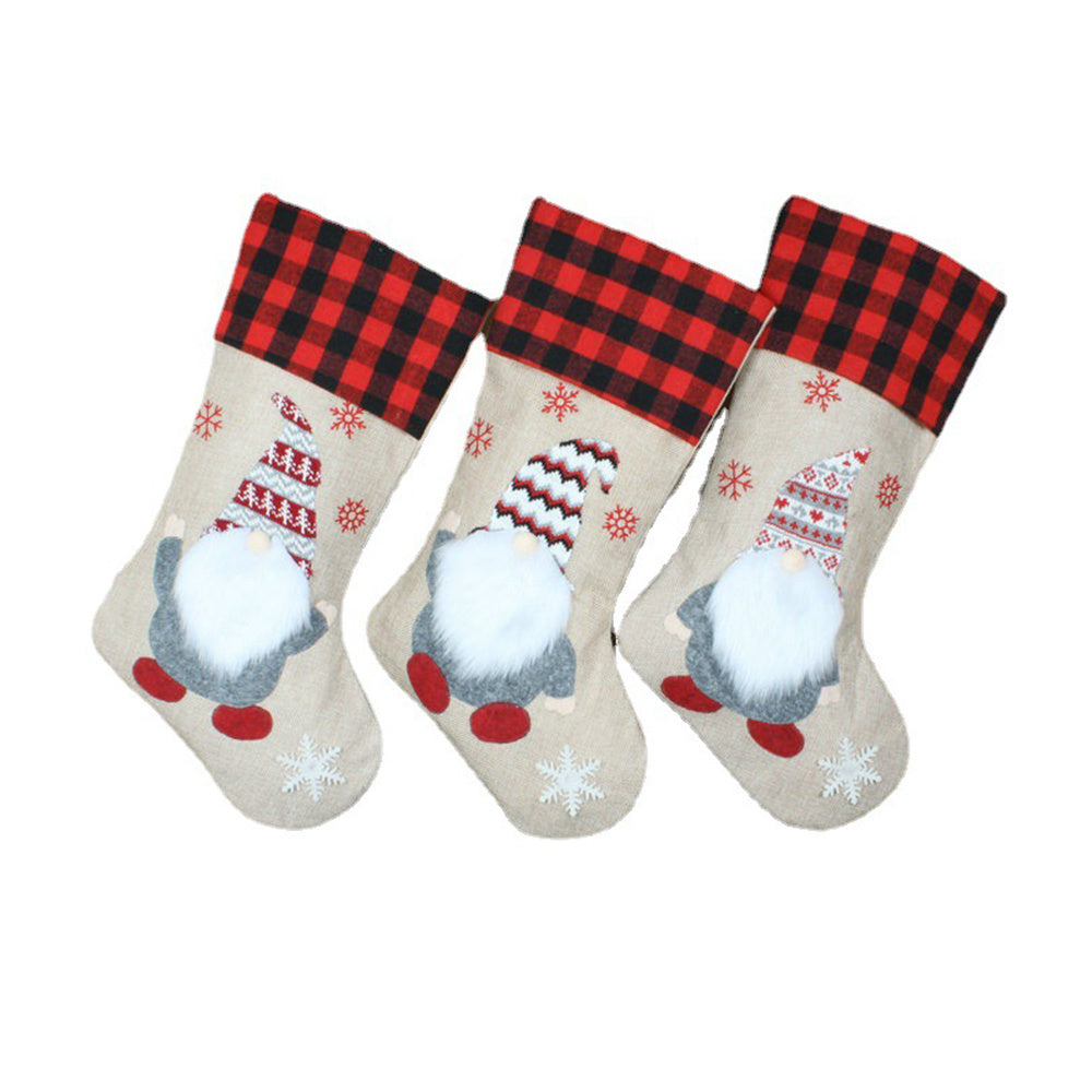 Christmas Stockings 19" Xmas Plaid Gnome Santa Stocking for Home Party Decoration