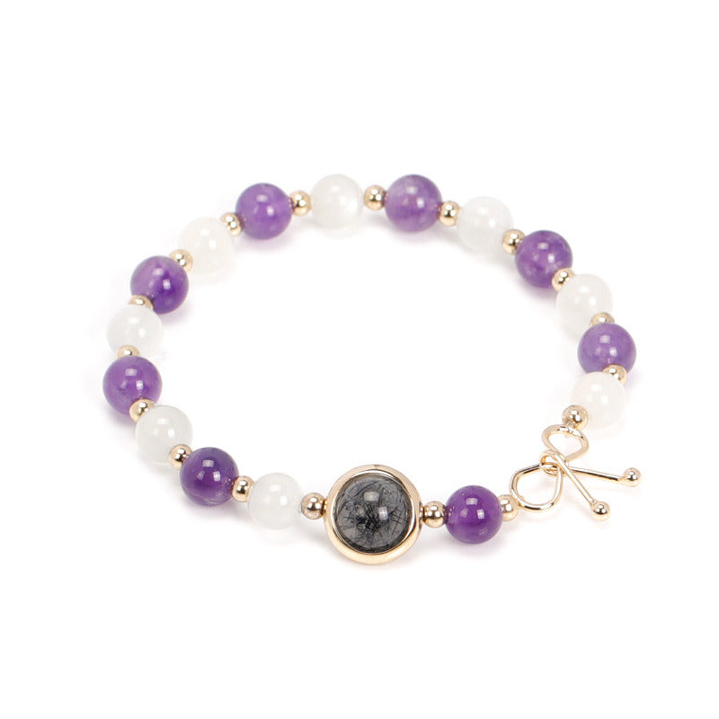 Natural Gemstone Bracelet, Purple Amethyst Bead Gemstone Stretchy Bracelet