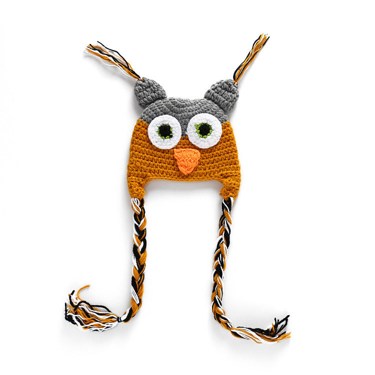 Owl Hand Knitted Wool Single Hat for Children for Photography Costumes and Studio Props