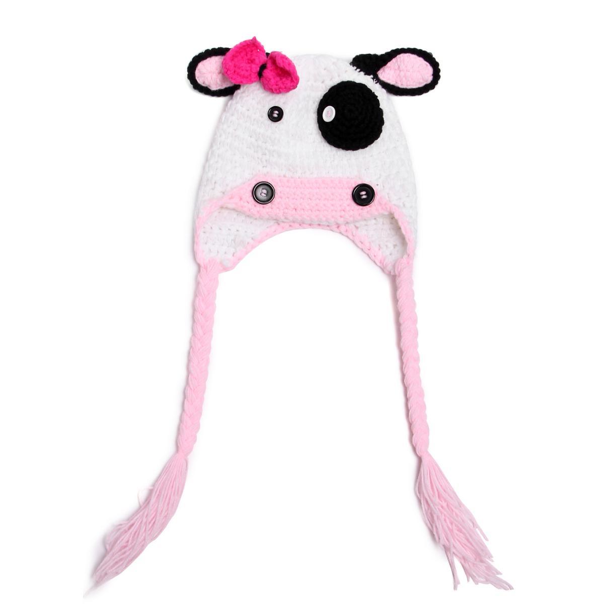 Baby Handmade Knitted Hats Cute Pink Cow Cap Photography Props for Newborn Girls