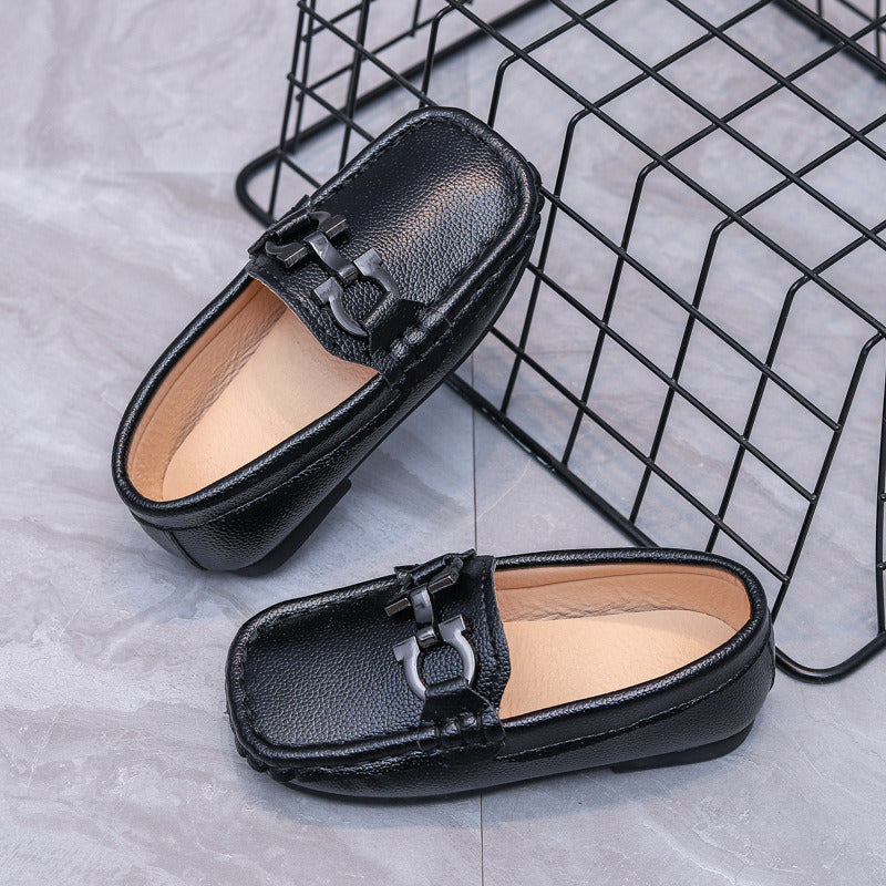 Boys Leather Shoes Casual Loafers Kids Flats with Metal Buckle Classic Fashion Soft Children School Shoes Slip-on Toddlers 21-30