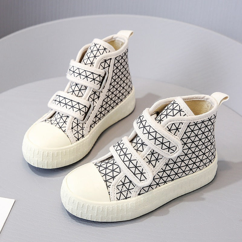 Kid Sport Running Shoes Girls High Top Canvas Shoes Casual Plaid Boys Sneakers Kids School Shoes Fashion Children Shoes E07212