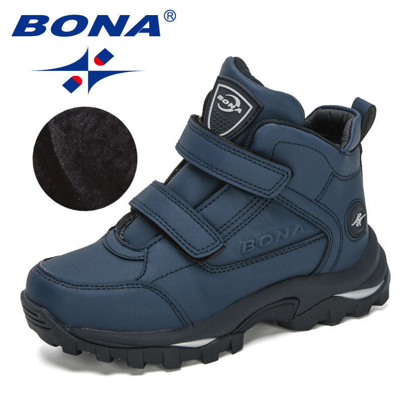 BONA 2020 New Designers Plush Children Casual Sports Shoes High Top Leather Lace Up School Running Shoes Kids Warm Snow Boots