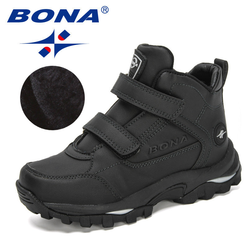 BONA 2020 New Designers Plush Children Casual Sports Shoes High Top Leather Lace Up School Running Shoes Kids Warm Snow Boots