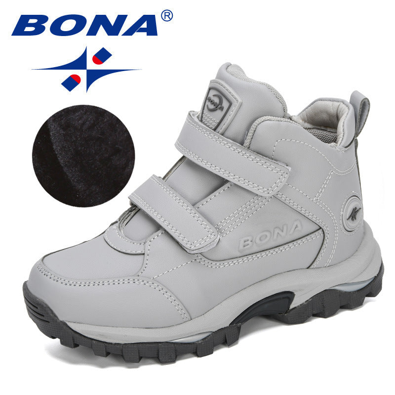 BONA 2020 New Designers Plush Children Casual Sports Shoes High Top Leather Lace Up School Running Shoes Kids Warm Snow Boots