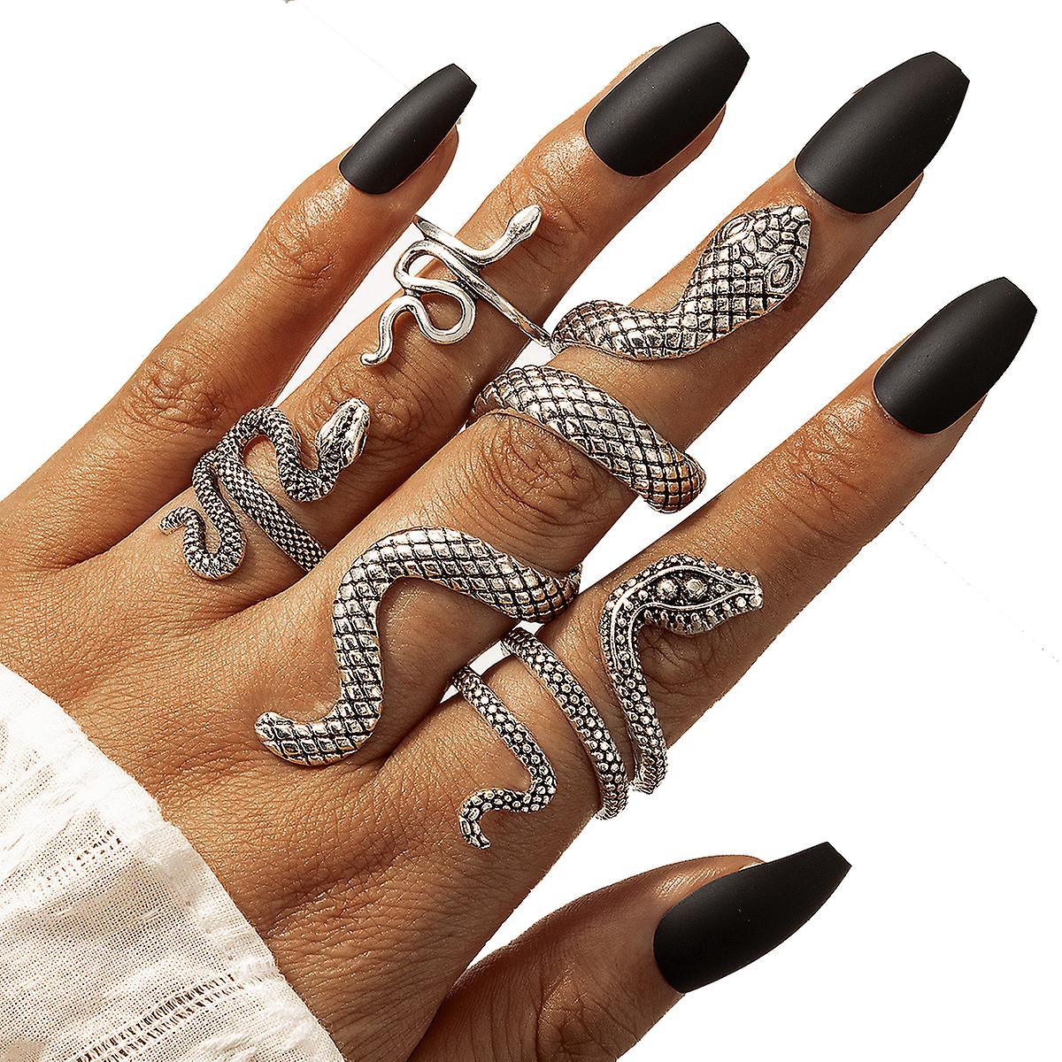 4 Piece Snake Shaped Ring Punk Gothic Snake Stereoscopic Opening Finger Ring