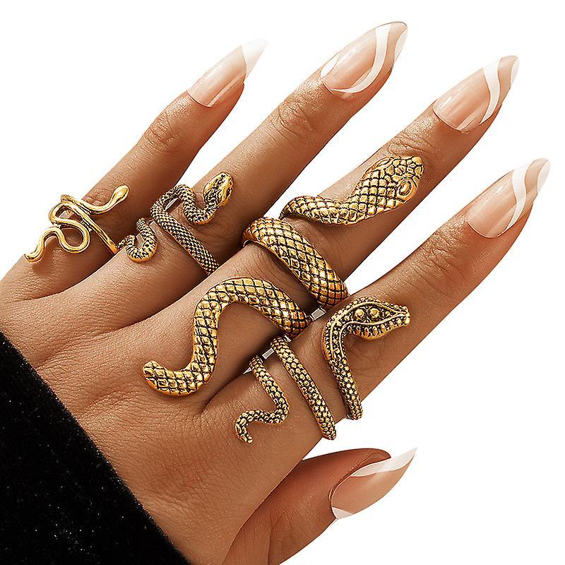 4 Piece Snake Shaped Ring Punk Gothic Snake Stereoscopic Opening Finger Ring