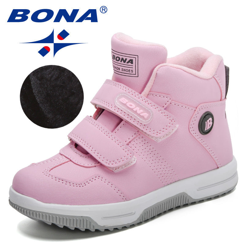 BONA 2022 New Designers Popular Sneakers High Top Shoes Children School Skateboarding Shoes Kids Plush Warm Snow Ankle Boots