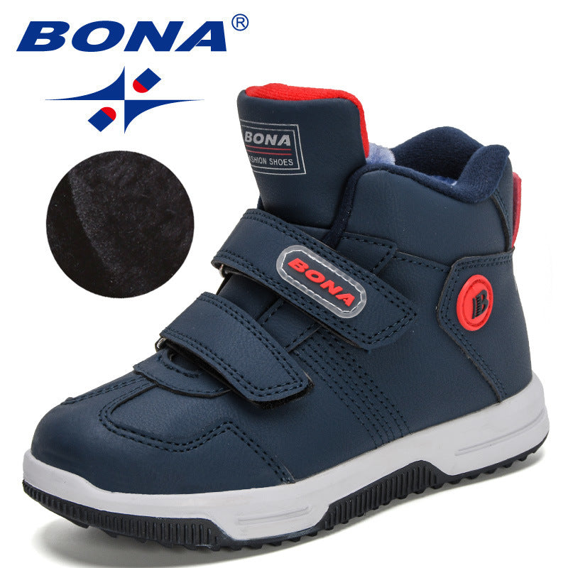 BONA 2022 New Designers Popular Sneakers High Top Shoes Children School Skateboarding Shoes Kids Plush Warm Snow Ankle Boots