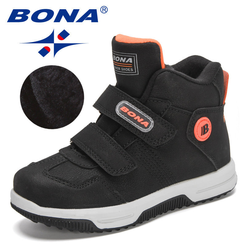 BONA 2022 New Designers Popular Sneakers High Top Shoes Children School Skateboarding Shoes Kids Plush Warm Snow Ankle Boots