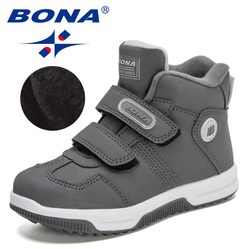 BONA 2022 New Designers Popular Sneakers High Top Shoes Children School Skateboarding Shoes Kids Plush Warm Snow Ankle Boots