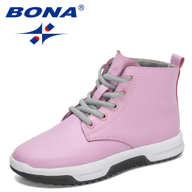 BONA 2021 New Designers Running Shoes Boy Leather Teenager Shoes Child Sneakers High Top Kids School Footwear Walking Shoes Girl