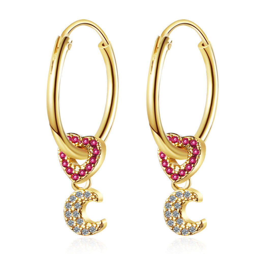 Diamond Studded Moon Love Earrings