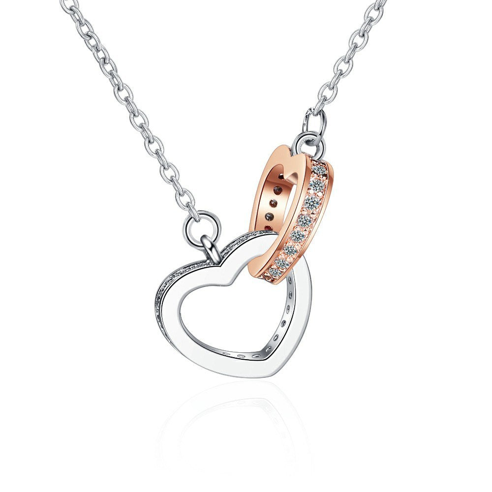 Love Heart Shaped Necklace White Gold Rose Gold With Zirconium Diamonds Short Clasp Chain