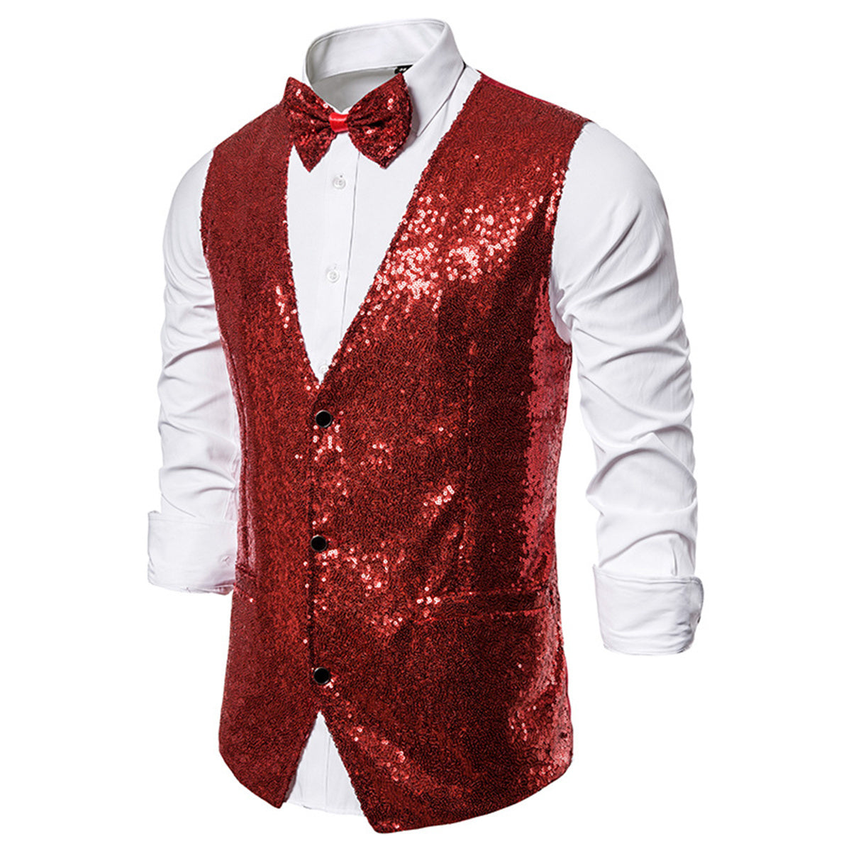 Men's Sequin Vest Shiny Suit Vest V-neck Party Dress