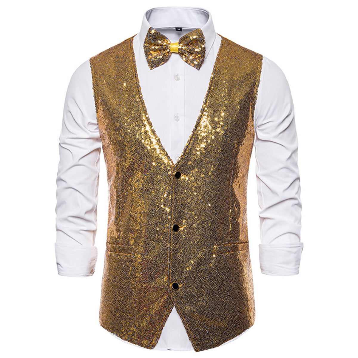 Men's Sequin Vest Shiny Suit Vest V-neck Party Dress