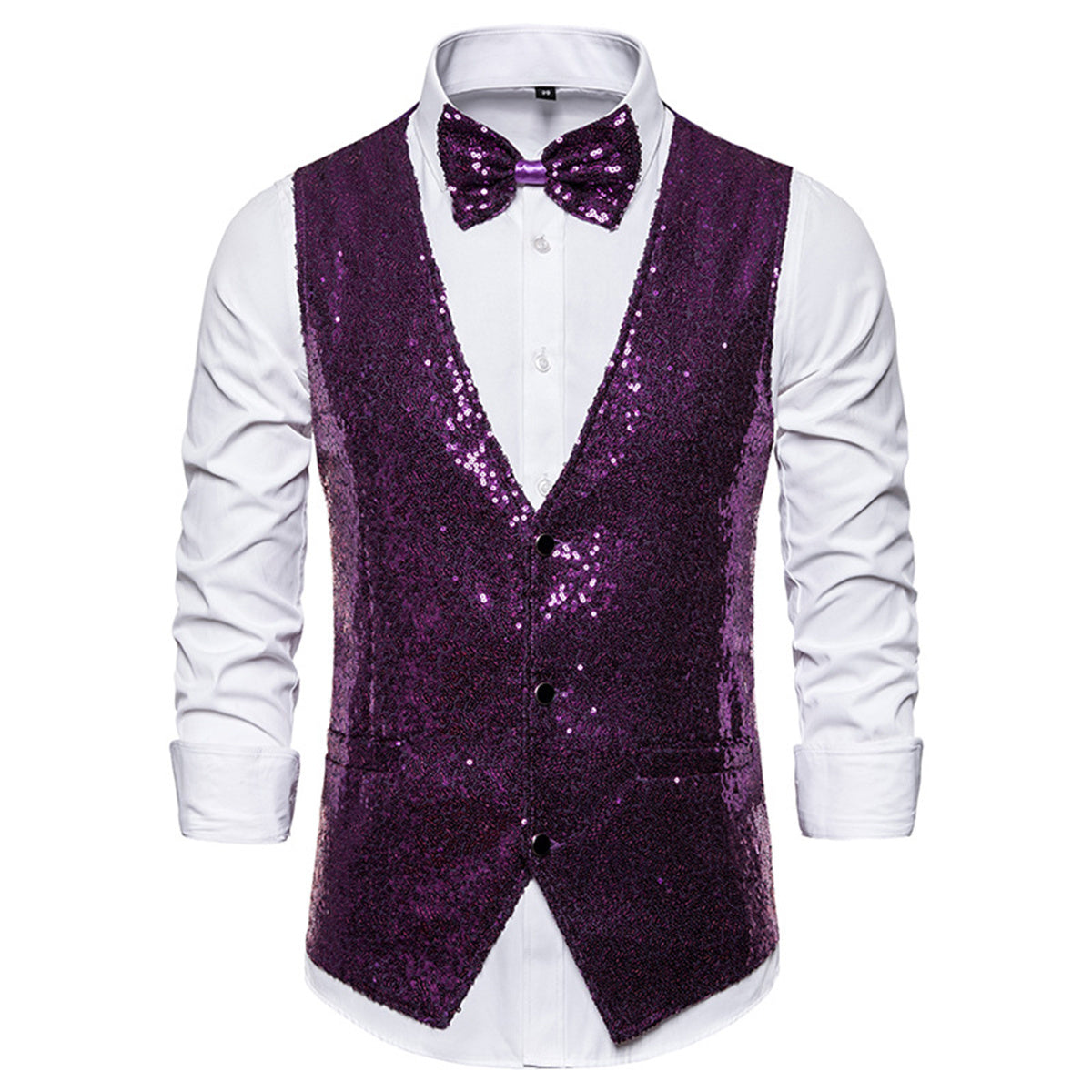 Men's Sequin Vest Shiny Suit Vest V-neck Party Dress