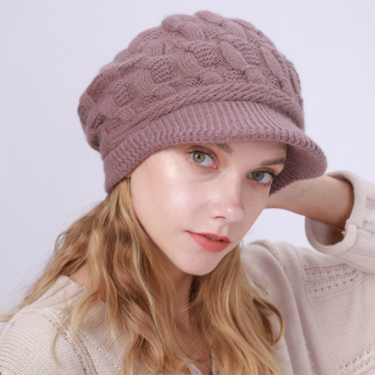 Winter Women Cable Knitted Berets Braided Baggy Wool Warm Hat