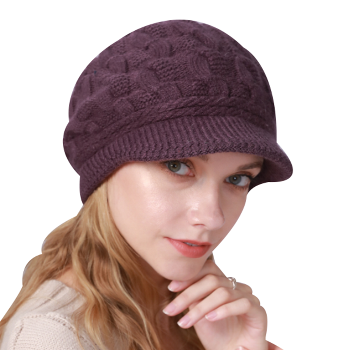 Winter Women Cable Knitted Berets Braided Baggy Wool Warm Hat