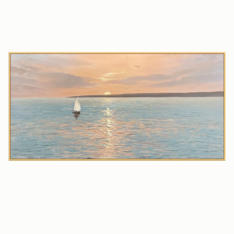 Artist Handpainted Modern Canvas Oil Painting Interior Home Decoration Painting Morning Sea Art Painting Rimless