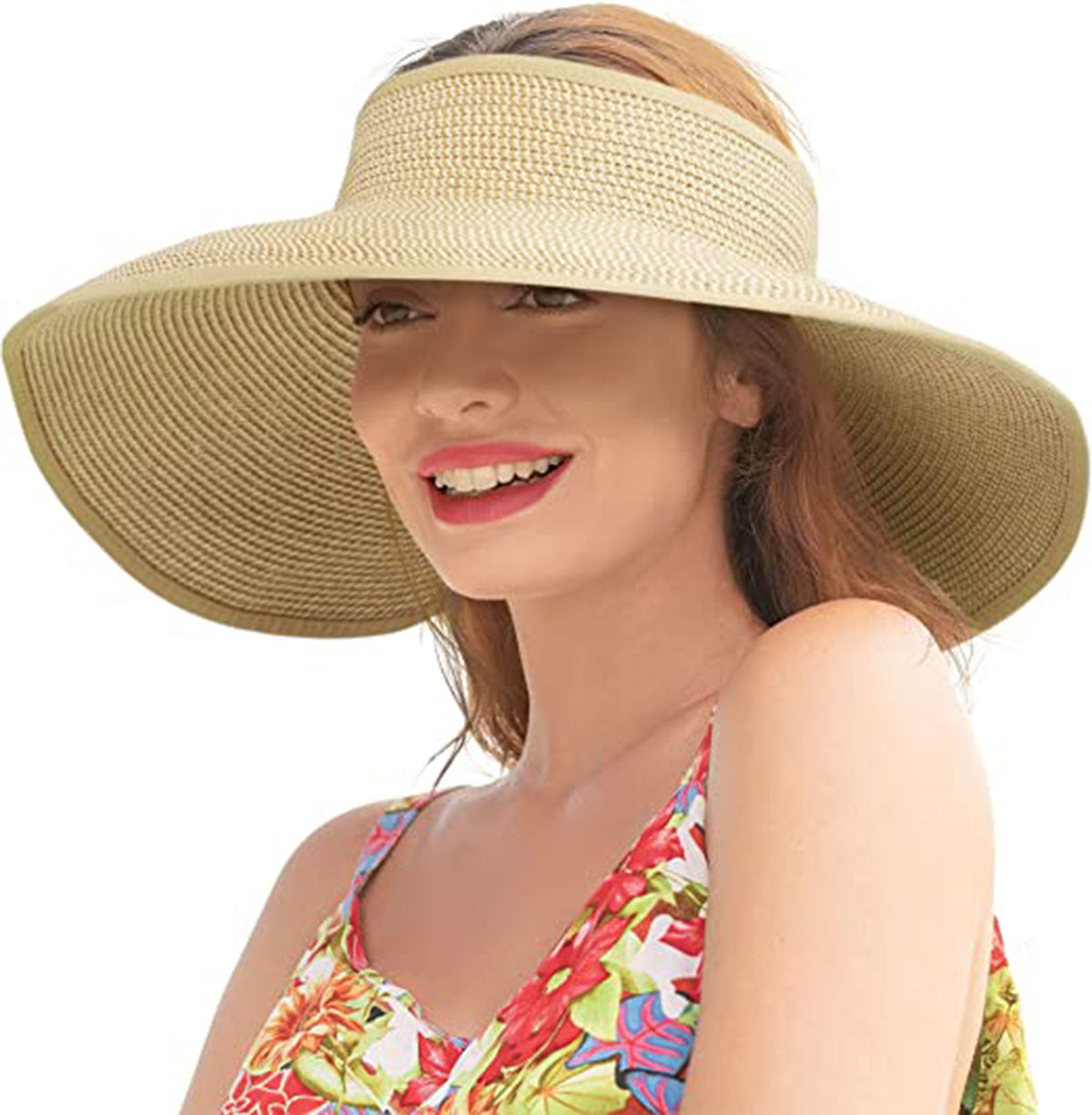 Sun Visors for Women Wide Brim Straw Hat,  UV protection foldable sun hat women beach hat