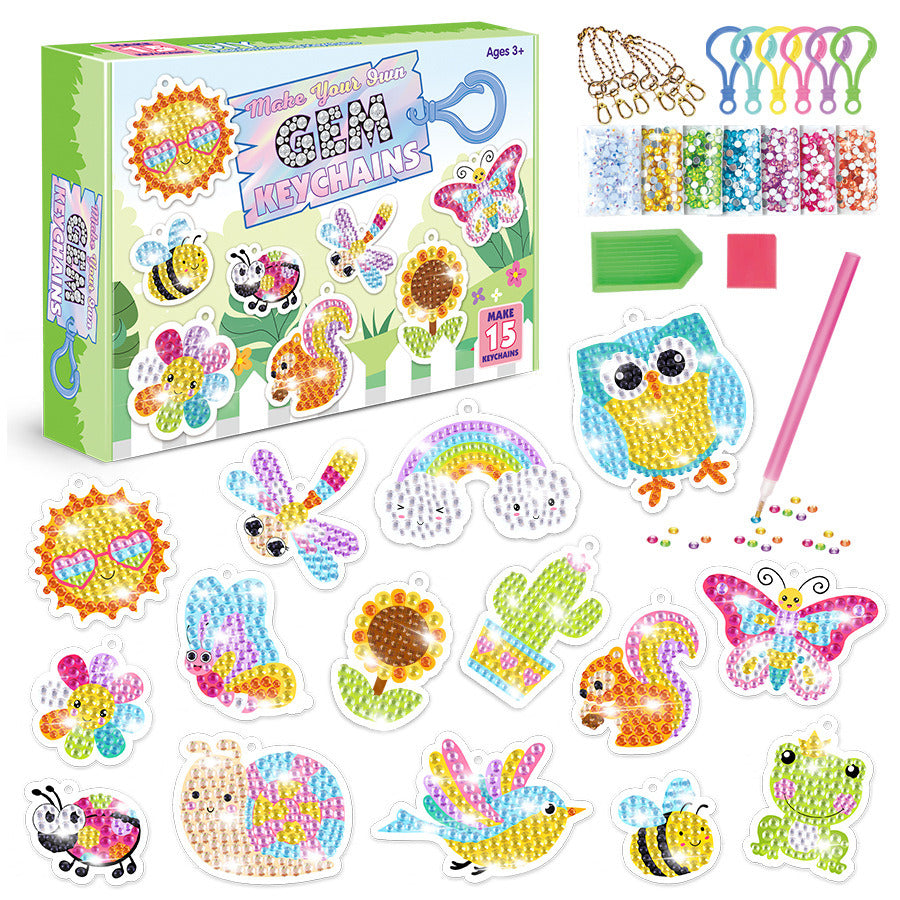 5D Diamond Painting Stickers Kits for Kids Arts and Crafts, Cartoon Stickers Stick Paint with Diamonds by Numbers, 15Pcs Cute Garden Animals Series, Easy to DIY