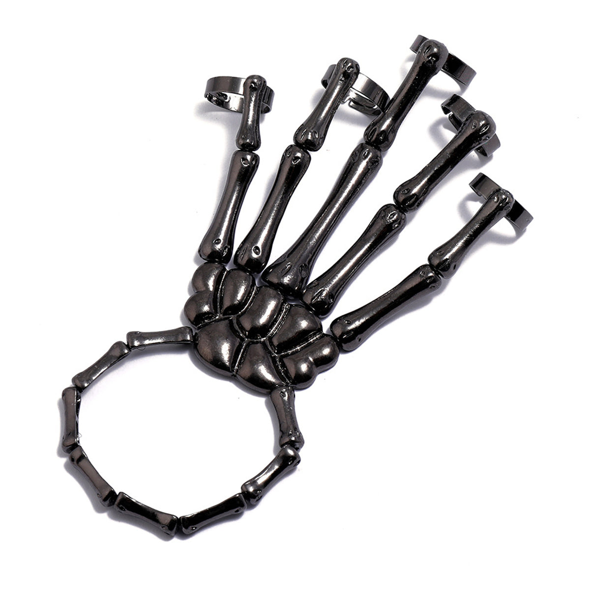 Unique Exaggerate Skull Bracelet with Rings Skeleton Hand Harness Slave Bracelet Punk Ghost Claw Skeleton Accessories for Festival Cosplay Costume