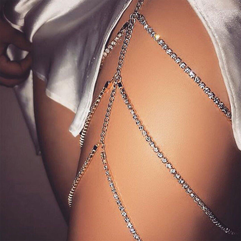 Crystal Leg Chains Layered Rhinestone Thigh Chain Silver Body Chains